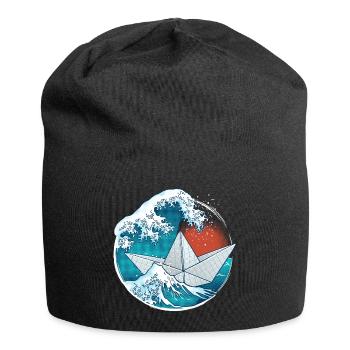 Origami paper boat and waves - Jersey Beanie - black - Front