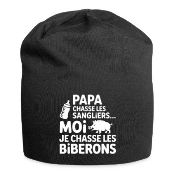 Humor Parent Child Hunting Wild Boars - Jersey Beanie - black - Front