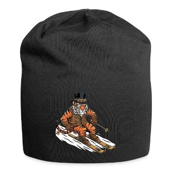 Steampunk Tiger Skier Alps Slope - Jersey Beanie - black - Front