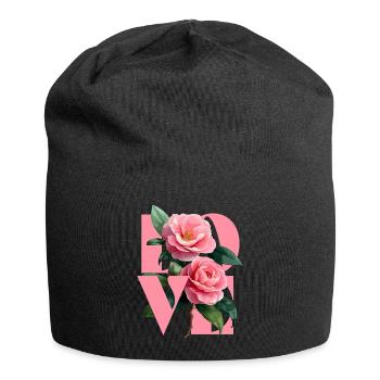 Elegante blumige Komposition in Kamelienrosa - Jersey-Beanie - Schwarz - Vorne