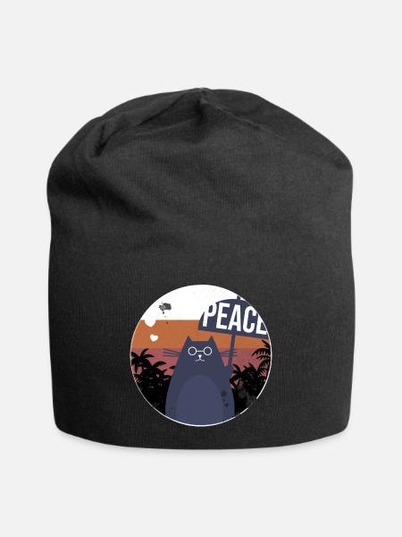 Katze Vintage Design Geschenk - Jersey-Beanie - Schwarz