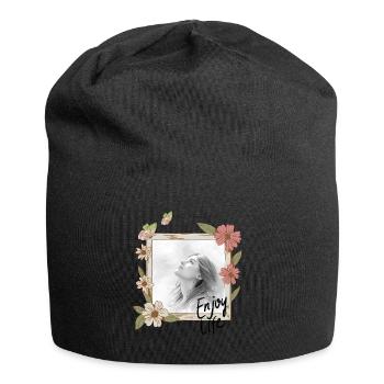Floral Frame Portrait Enjoy Life - Jersey Beanie - black - Front