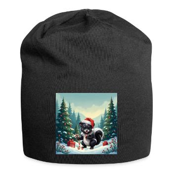 Christmas skunk in snowy forest - Jersey Beanie - black - Front