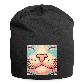 Retro Cat Nose – Colorful Whiskers Illustration - Jersey Beanie - black - Front