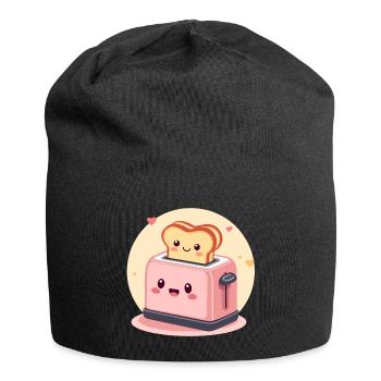 Kawaii Fröhlicher Toaster mit Toast und Herzen - Jersey-Beanie - Schwarz - Vorne