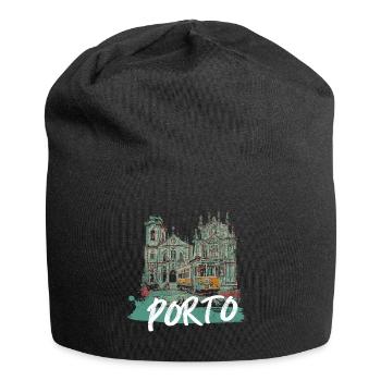 Porto historisches Zentrum Straßenbahn Illustration - Jersey-Beanie - Schwarz - Vorne