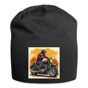 Plaid Socks + Biker Illustration - Jersey Beanie - black - Front