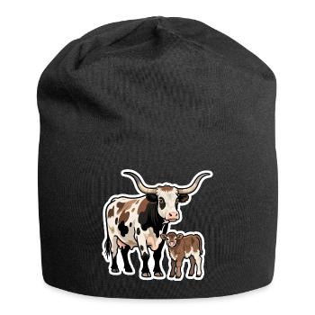 Longhorn with Calf – Western Style Design - Jersey Beanie - black - Front