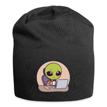 Gestresster Alien am Schreibtisch mit Kaffee - Jersey-Beanie - Schwarz - Vorne