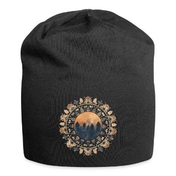 Boho Mandala mit Wald & Bergen im Sonnenlicht - Jersey-Beanie - Schwarz - Vorne