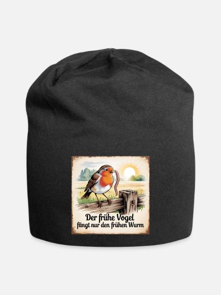 Der frühe Vogel fängt nur den frühen Wurm - Jersey-Beanie - Schwarz