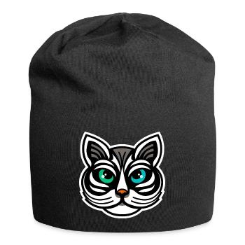 Whimsical Odd-Eyed Cat Cartoon Design - Jersey Beanie - black - Front