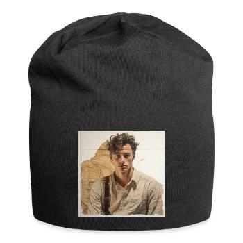 Beige portrait with leather straps - Jersey Beanie - black - Front
