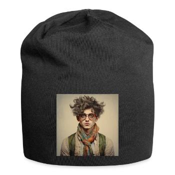 Vintage Portrait with Colorful Scarf - Jersey Beanie - black - Front