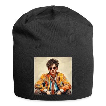 Bunter Künstlerporträt Retro-Chic - Jersey-Beanie - Schwarz - Vorne