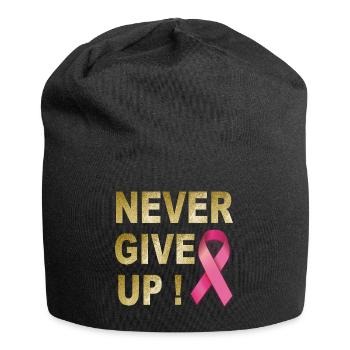 Never Give Up Pink Ribbon - Jersey Beanie - black - Front