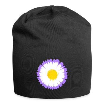 Marguerite violette fleurie avec noyau jaune - Bonnet en jersey - noir - Devant