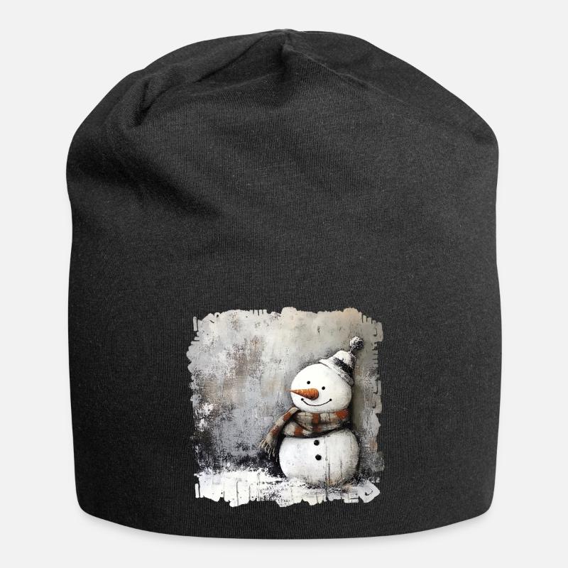 Winterlicher Schneemann mit Schal - Jersey-Beanie - Schwarz