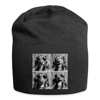 Funny Dachshund Dog Retro Photo Booth - Jersey Beanie - black - Front