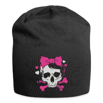 Pink Skull with Braids and Bows - Jersey Beanie - black - Front