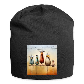 flock of birds on a wire - Jersey Beanie - black - Front