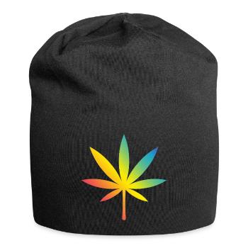 Cannabis / Marihuana / Hanf (Rainbow / Verlauf) - Jersey-Beanie - Schwarz - Vorne