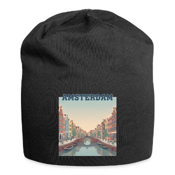 Amsterdamer Kanäle bei Sonnenuntergang - Jersey-Beanie - Schwarz - Vorne