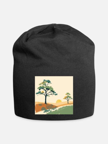Pastell-Sonnenuntergangsbäume - Jersey-Beanie - Schwarz