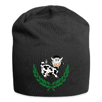 Niedliche Kuh im grünen Lorbeerkranz - Jersey-Beanie - Schwarz - Vorne
