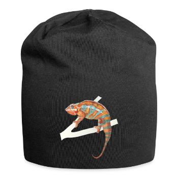 orange türkises Chamäleon Chamaeleon zeylandicus - Jersey-Beanie - Schwarz - Vorne