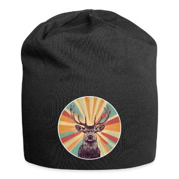 Rentier Hirsch Geweih Reindeer Vintage - Jersey-Beanie - Schwarz - Vorne