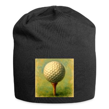 Golfball im künstlerischen Brett auf dem Abschlag - Jersey-Beanie - Schwarz - Vorne
