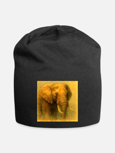 Goldener Elefant im bemalten Stil - Jersey-Beanie - Schwarz