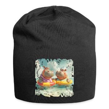 South Sea Hippos in Swimming Rings - Jersey Beanie - black - Front