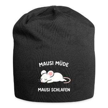 Mausi müde - Mausi schlafen | Süße Maus - Jersey-Beanie - Schwarz - Vorne