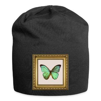 Smaragd-Schmetterling im goldenen Rahmen - Jersey-Beanie - Schwarz - Vorne