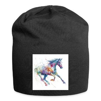 Lebendiges Aquarellpferd - Jersey-Beanie - Schwarz - Vorne