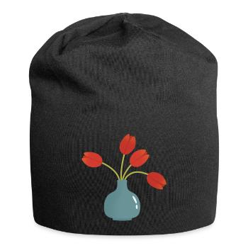 Tulip Burst in Teal Vase - Jersey Beanie - black - Front