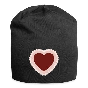 Cœur d’amour avec bordure en dentelle - Bonnet en jersey - noir - Devant