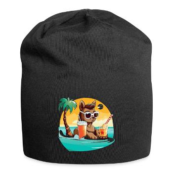 Lama am Strand im Sonnenlicht - Jersey-Beanie - Schwarz - Vorne