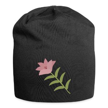 Fleur de lys rose sur tige verte - Bonnet en jersey - noir - Devant