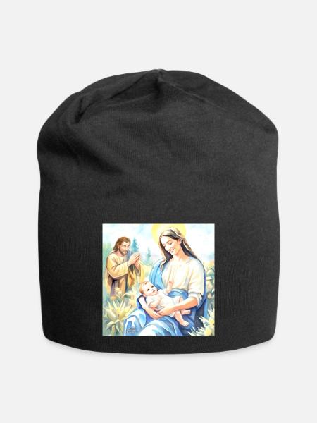 Jesu Geburt – Die Heilige Familie - Jersey-Beanie - Schwarz
