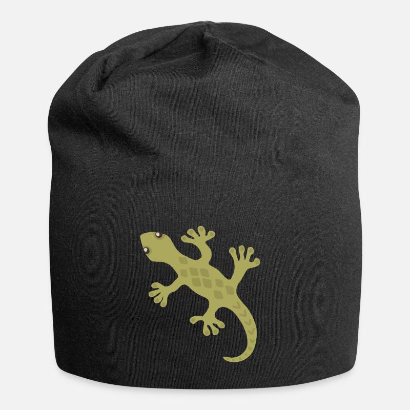 Lime Gecko Silhouette Pattern - Jersey Beanie - black