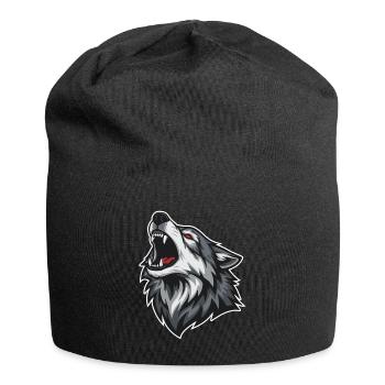 Wild Wolf Heult Rotaugen-Maskottchen Wolf Maskottchen - Jersey-Beanie - Schwarz - Vorne