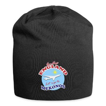 Auf Wiedersehen, England. Lass uns nach Mykonos gehen. - Jersey-Beanie - Schwarz - Vorne