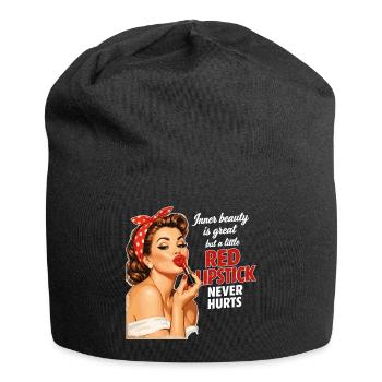 Pin-Up Girl Retro Design: Roter Lippenstift - Jersey-Beanie - Schwarz - Vorne