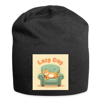 Lazy Day Cat on Armchair - Jersey Beanie - black - Front