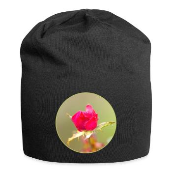 bourgeon rouge-rose, fleur de rose rouge, rose rose - Bonnet en jersey - noir - Devant