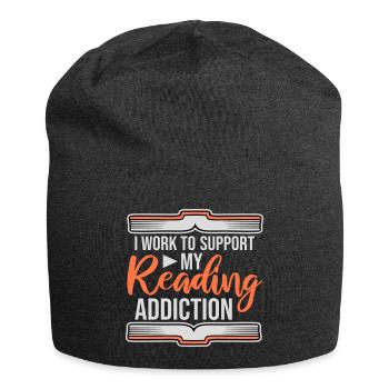 I Work To Support My Reading Addiction Bücher Logo - Jersey-Beanie - Anthrazit - Vorne