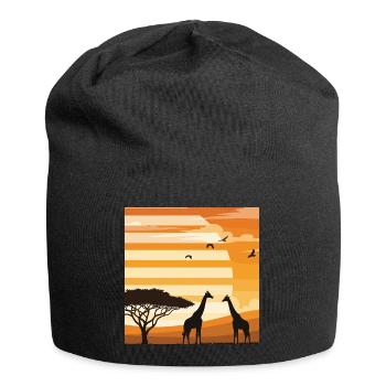 Safari Sunset Giraffe Africa Landscape Shirt - Jersey Beanie - black - Front